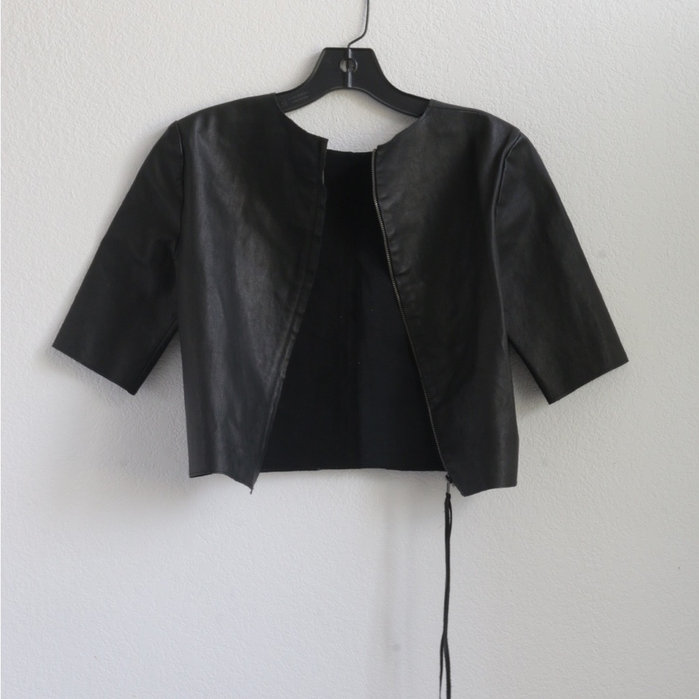A.L.C. Black Cropped Leather Open-Front Jacket